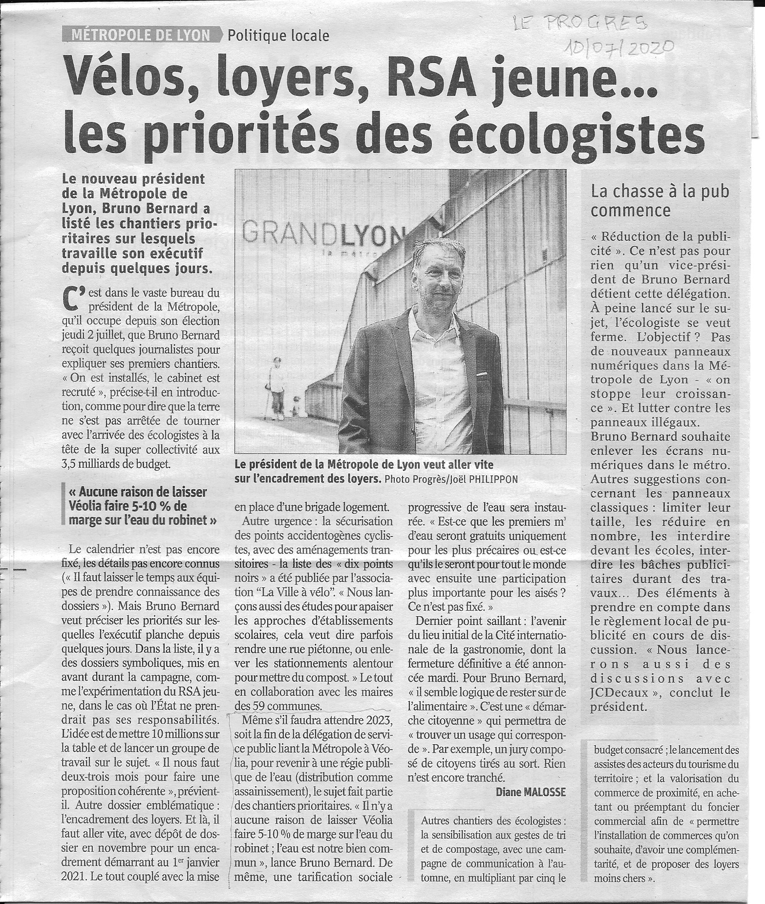 Bruno Bernard annonce la republicisation de l'eau à Lyon -.