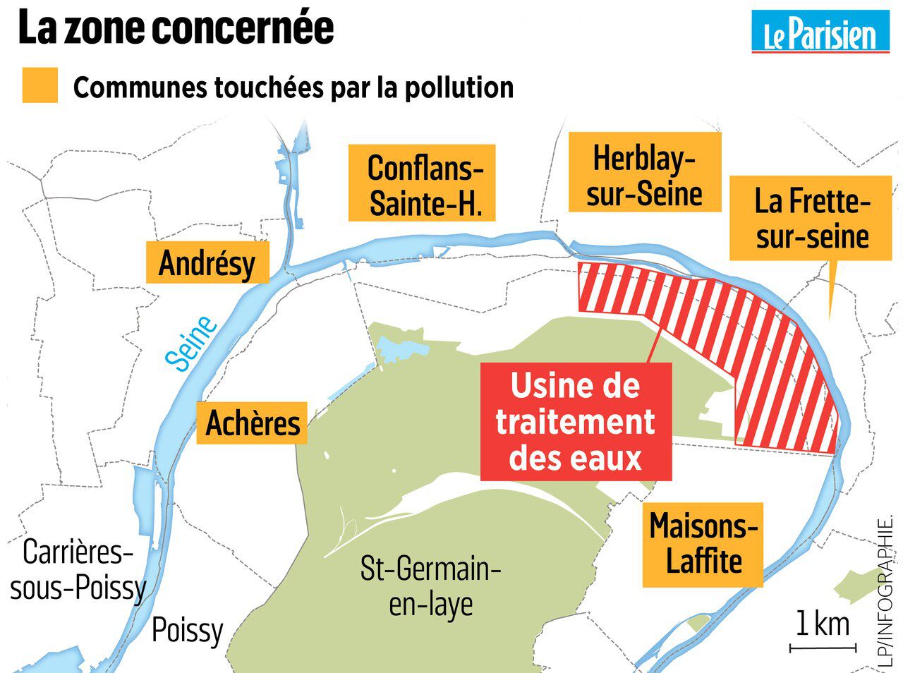 Communes touchées par la pollution - Infographie Le Parisien -.